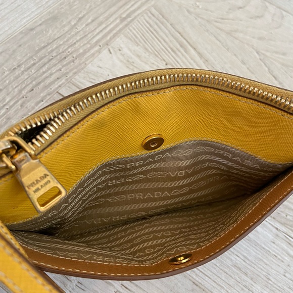 PRADA CARAMEL/MIMOSA LEATHER WRISTLET - Picture 8 of 9